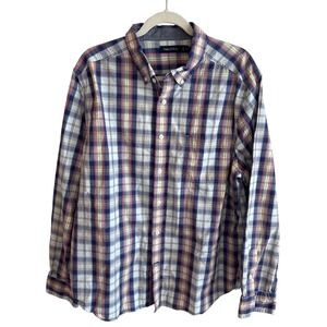 Nautica Mens XL Plaid Button Down Long Sleeve Blue Red Yellow Check Regular
